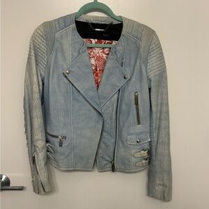 Barbara Bui Light Blue Lambskin Leather Jacket